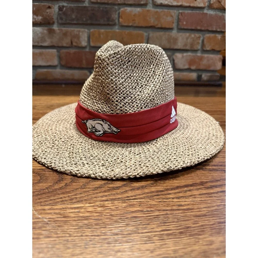 Adidas Arkansas Razorbacks Straw Hat Red Band Hog Logo NCAA One Size